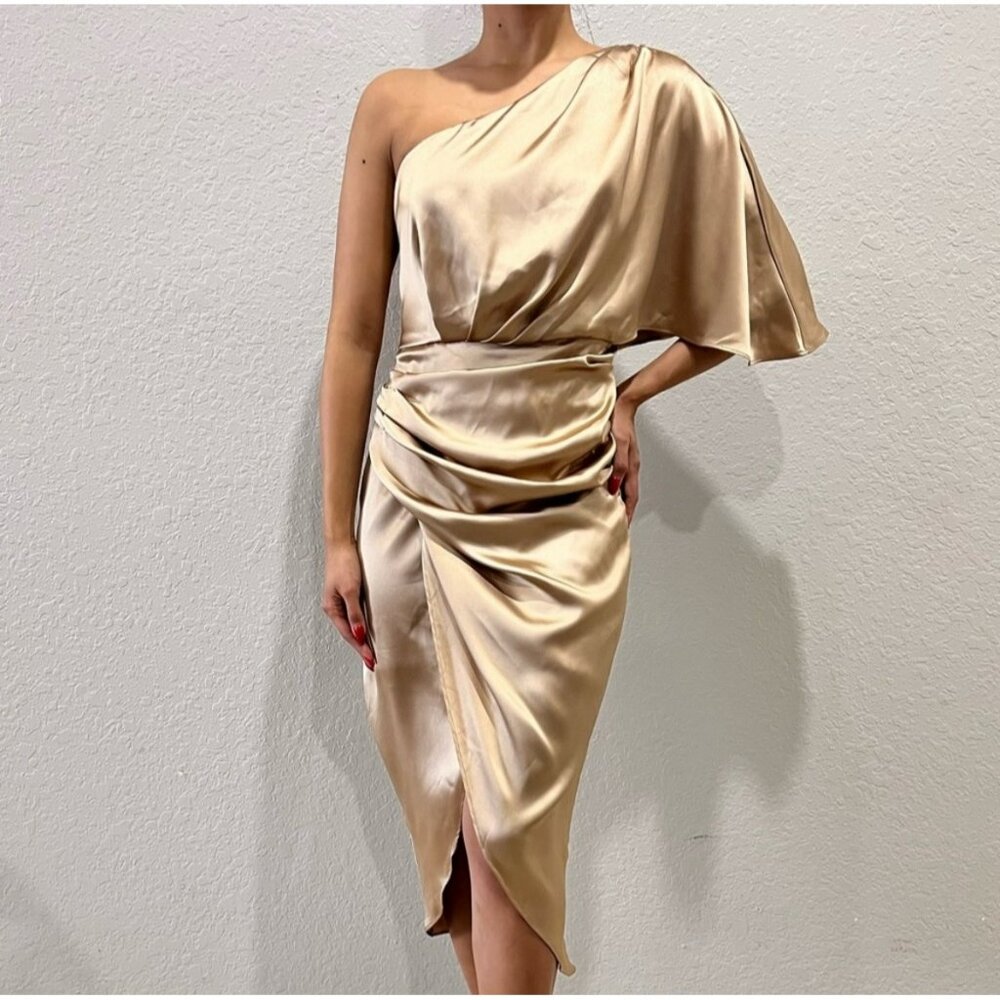 NWT DO + BE One Shoulder Dress Gold Size Small